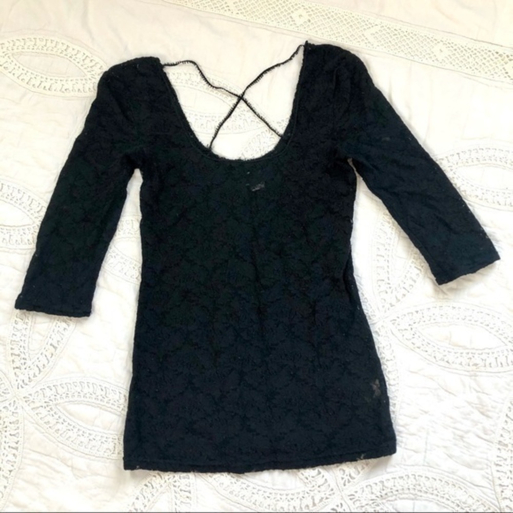 Intimately Free People Black Sheer Lace Scoop Ballet Top